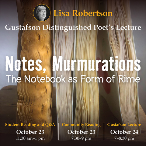 Poster for October 24 Lecture titled "Notes, Murmurations: The Notebook as Form of Rime"