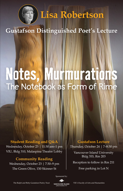 Poster for October 24 Lecture titled "Notes, Murmurations: The Notebook as Form of Rime"
